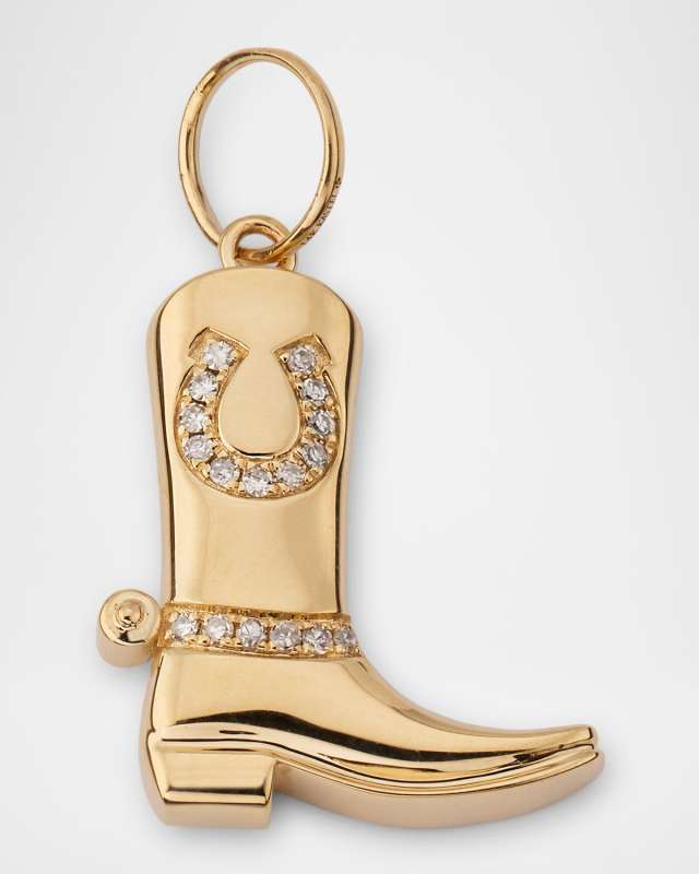 14K Yellow Gold Rodeo Boot Diamond Pendant